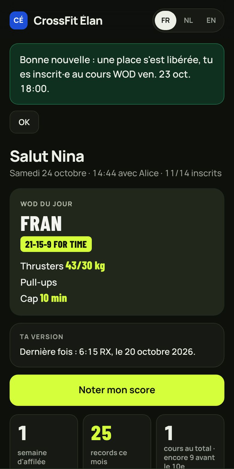 App membre : le WOD du jour et le bouton pour noter son score