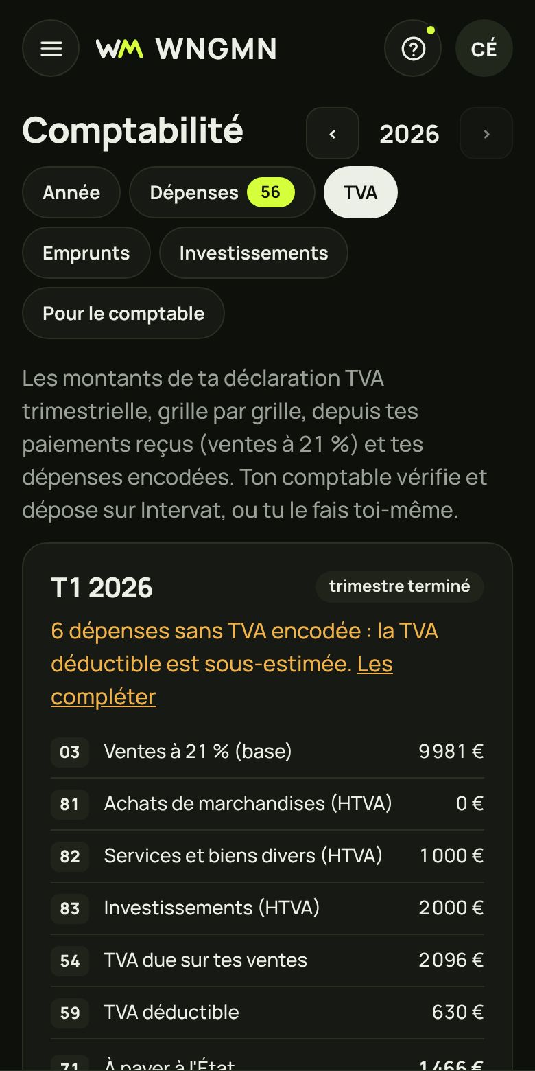 TVA du trimestre dans l'espace gérant